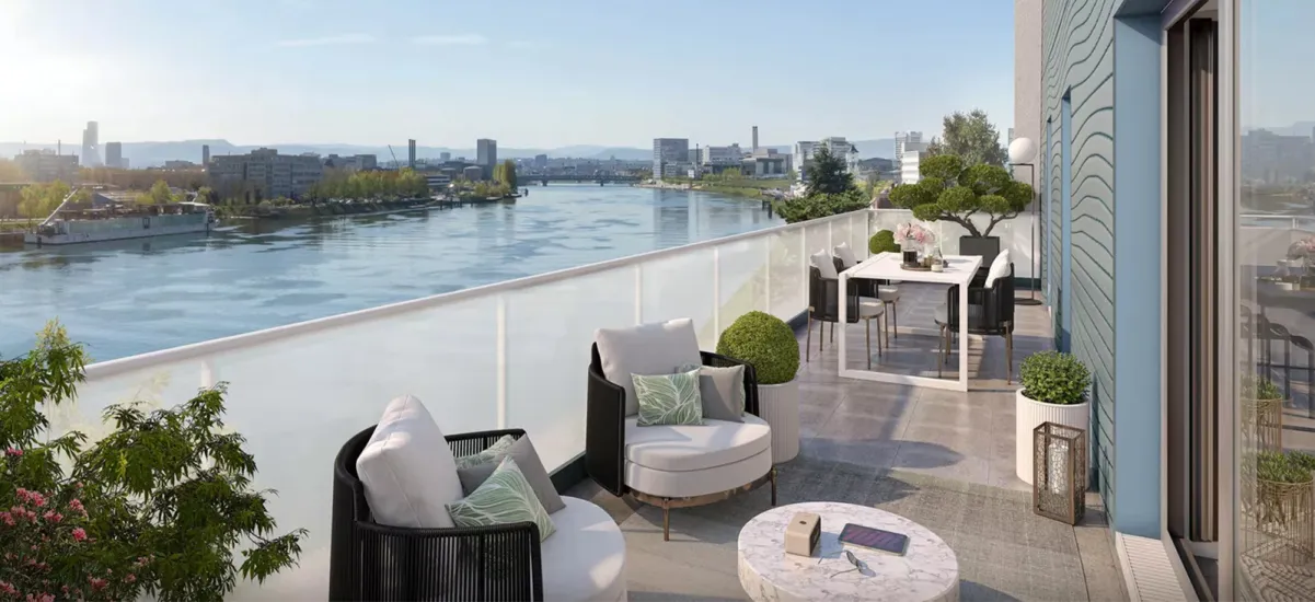 Huningue en bordure des quais du Rhin et à 9 min en vélo de Bâle